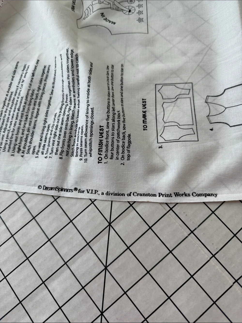 Vintage DreamSpinners Americana Vest Fabric Panel Uncut Patriotic Sewing Project